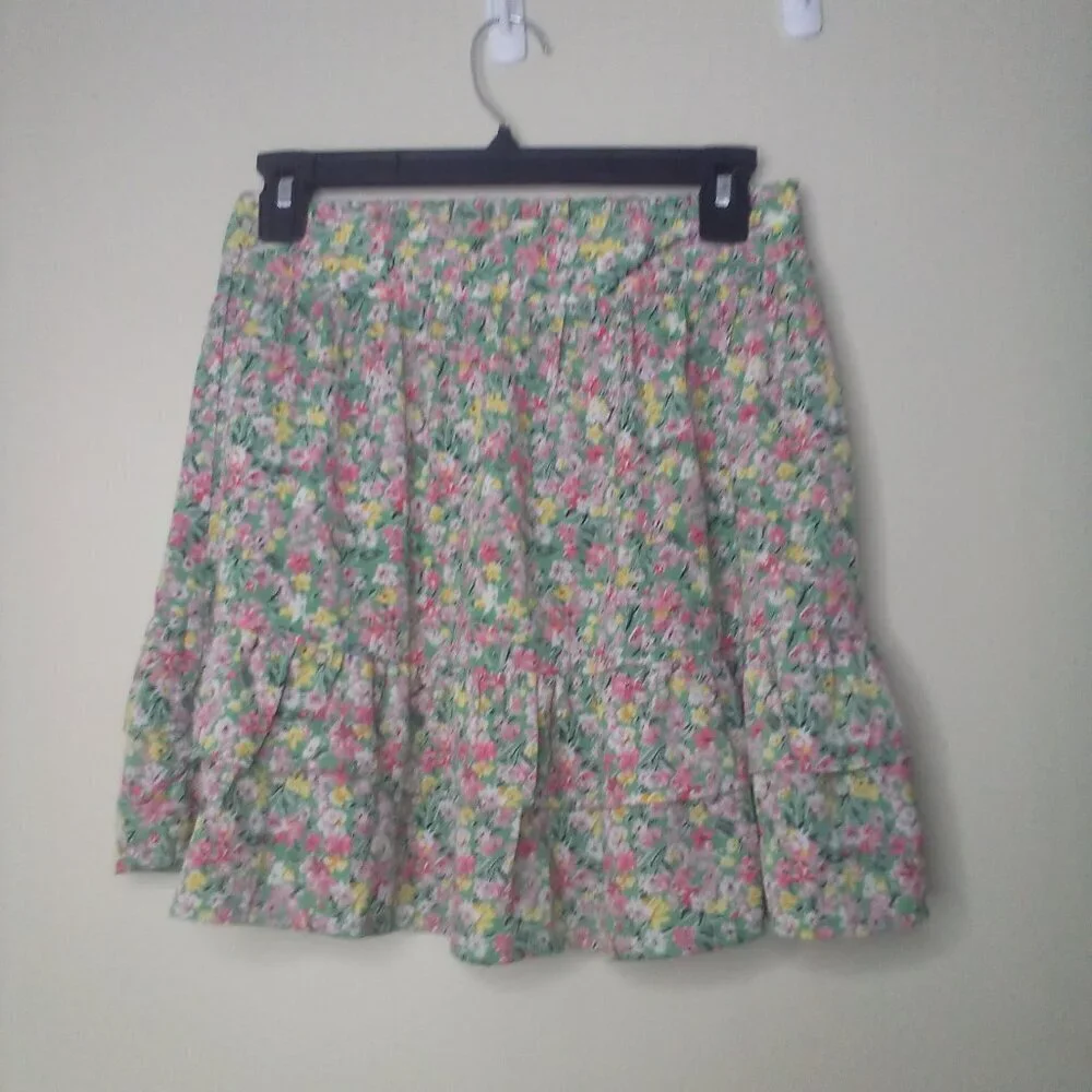 Umgee Skirt S Women Short Ruffle Pull On Elastic Back Waist Colorful Floral